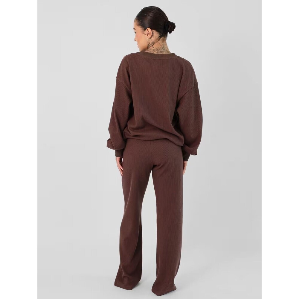 Comfrt Waffle Lounge Pants Womens Large Cocoa Brown Wide Leg Knit Pajamas $55 - Picture 3 of 12